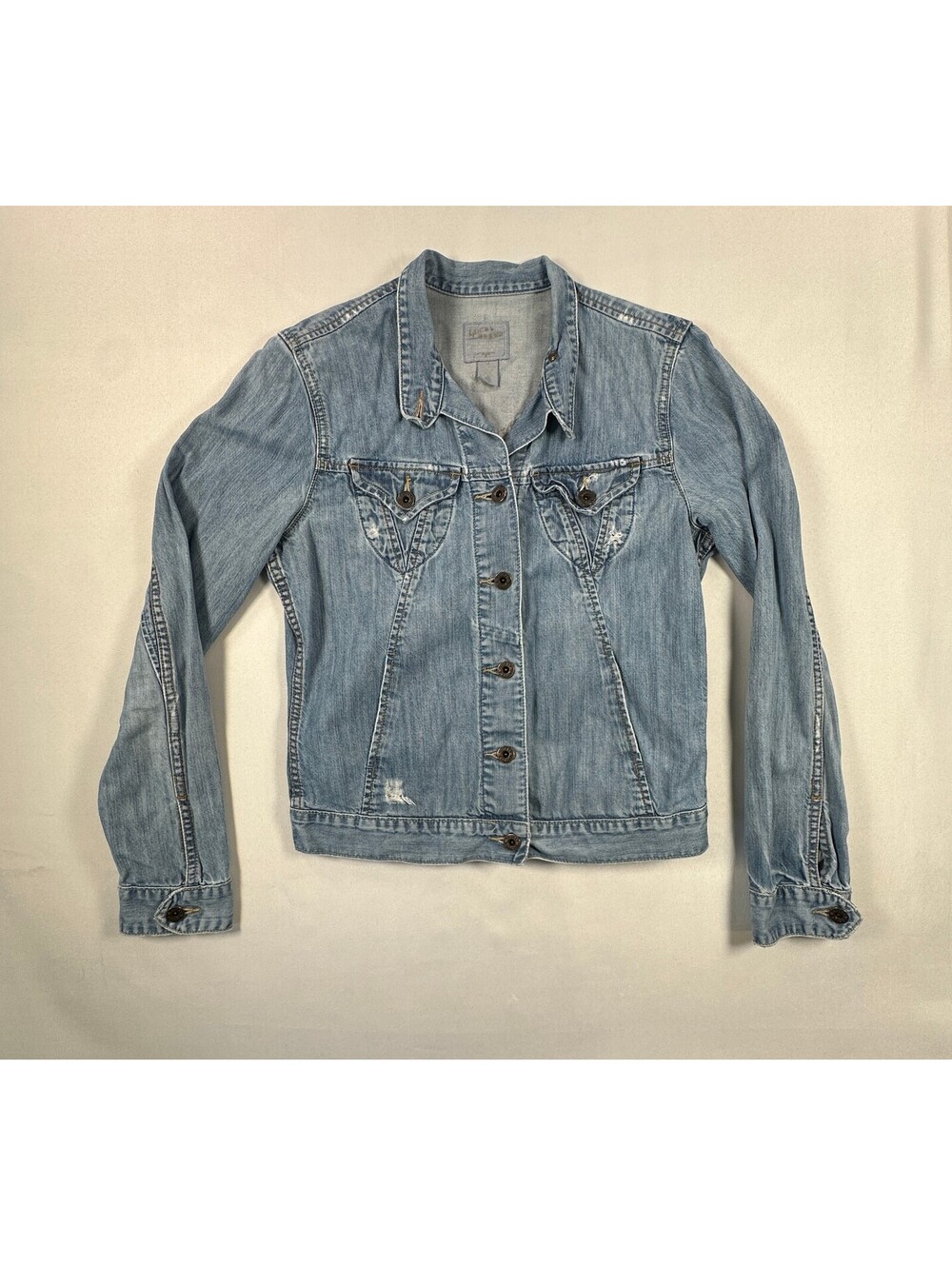 Lucky Brand Denim Jacket Womens Medium M Light Wash Blue Distressed Jean Coat